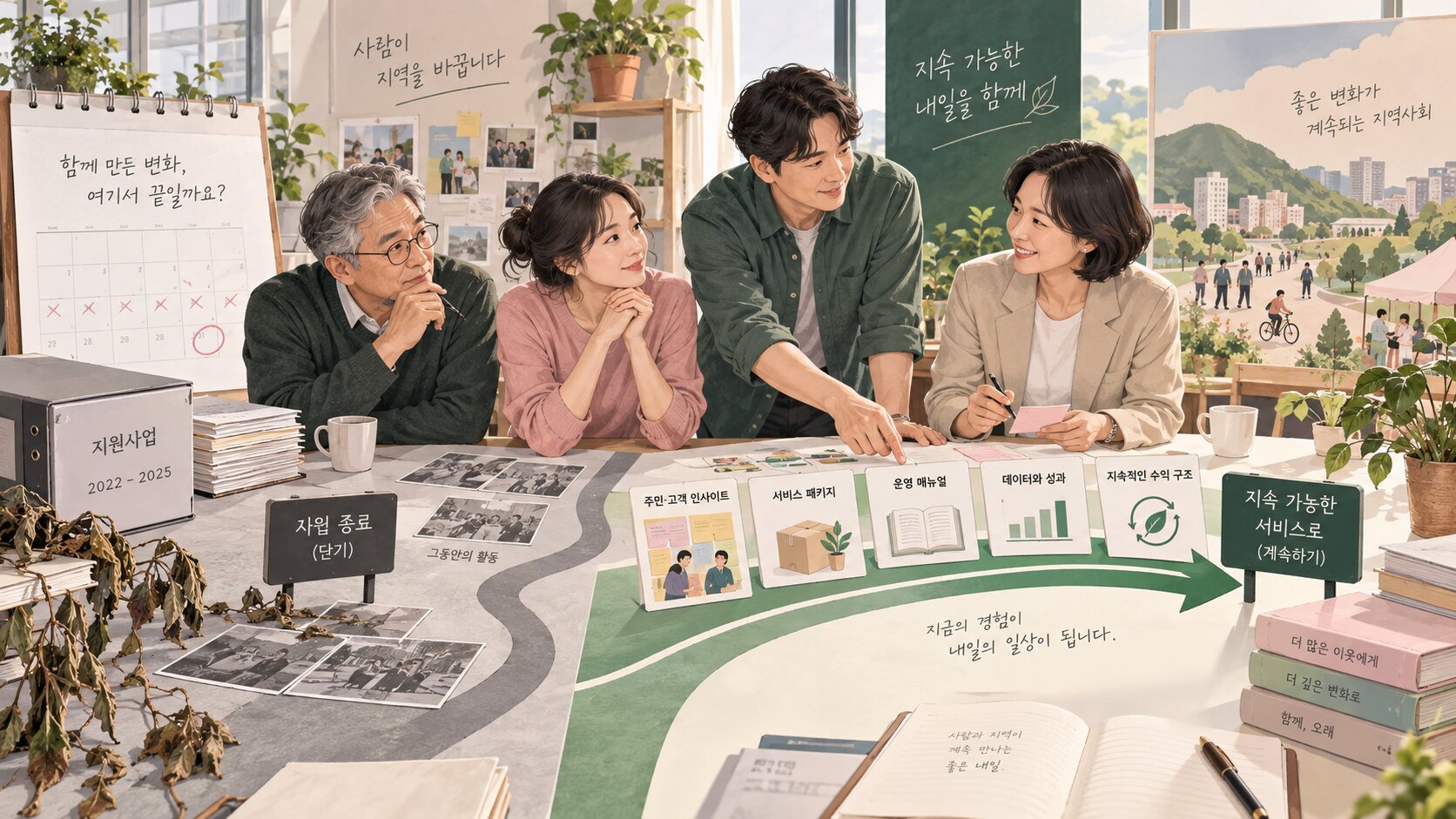 지원사업 종료를 앞둔 조직이 활동 경험을 지속가능한 서비스와 수익구조로 전환하는 장면