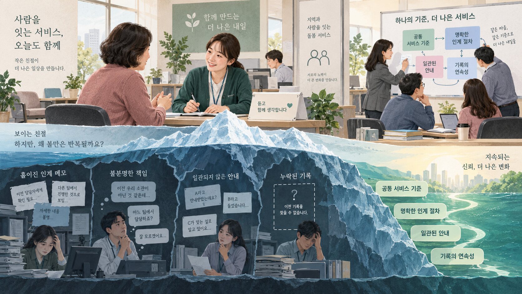 돌봄서비스 구성원들이 고객 응대 뒤의 운영체계를 함께 점검하는 장면